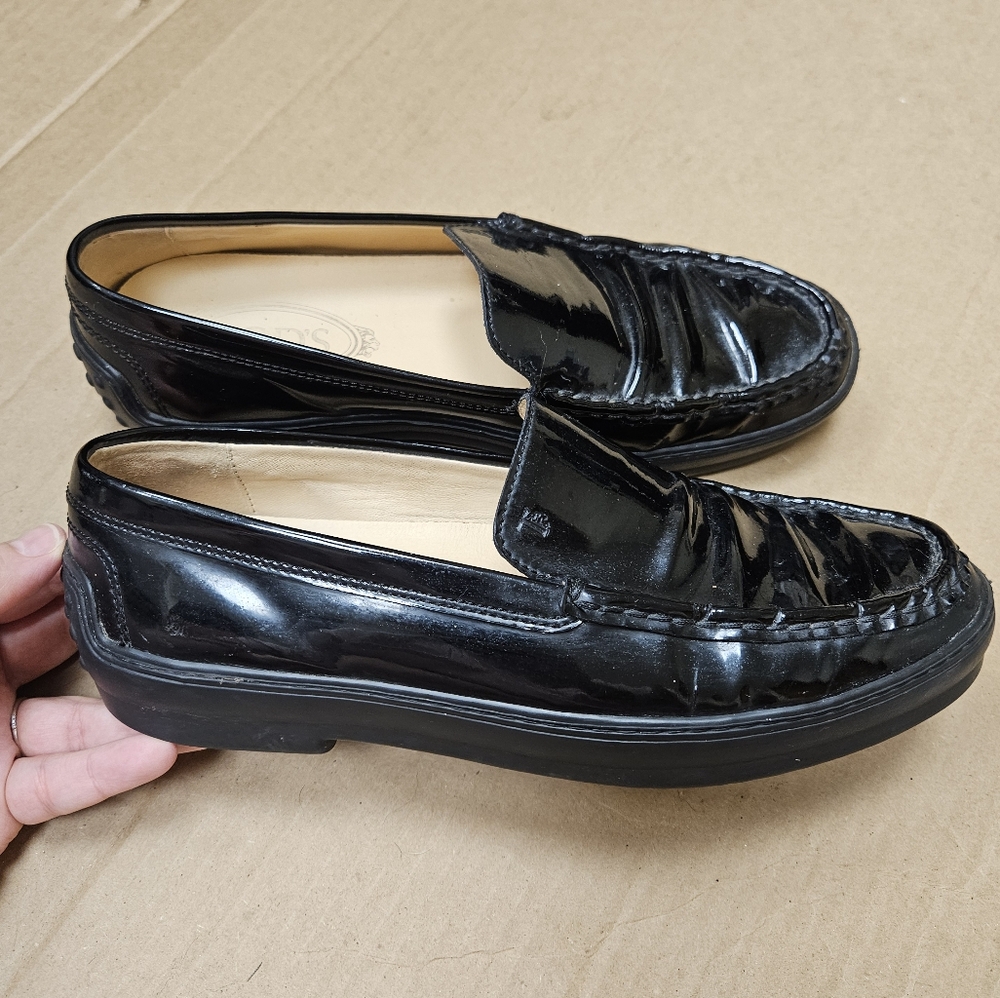 Tod's Driving Loafers Patent Leather Black Size 38 - Picture 2 of 14